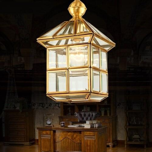 European ancient pendant chandelier corridor entrance balcony outdoor full copper village individual house LU623 ZL132