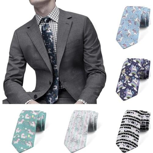New Fashion Unicorn Pattern 8cm Width Mens Tie Cute Cartoon Polyester Slim Fit Necktie Casual Party Shirt Accessories For Men