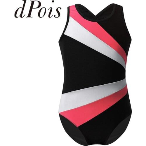Teen Girls Gymnastics Leotard Sleeveless Color Block Ballet Leotards Children Gymnastic Jumpsuit Bodysuit Kids Dance Wear