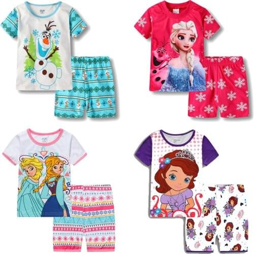 Disney Girls Cotton Pajamas Set Frozen Cartoon Cosy Round for Child Kids Short Sleeve Pyjamas Girls Boys Sleepwear Pajama Set