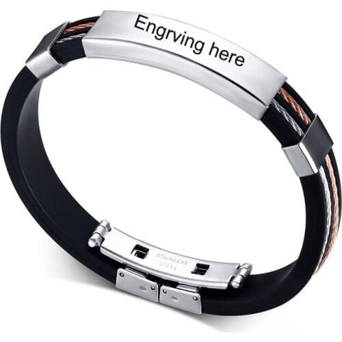Customized Engraving Silicone Bracelets Personalized Mens Name ID Text Custom Men Bracelets Bangles