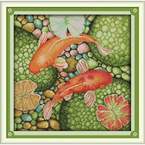 Joy Sunday The Red Carp Chinese Cross Stitch Kits Ecological Cotton Clear Stamped Printed 11CT DIY Wedding Decoration For Home