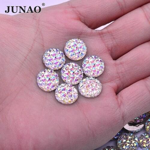 JUNAO 6 8 10 12 18 20 35mm Big Crystal AB Round Rhinestone Applique Flatback Resin Gems Non Hotfix Strass Stones for DIY Clothes