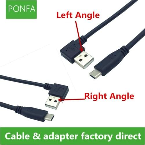 90 degree Left & Right Angle USB 2.0 Type-A Male to USB3.1 Type-C Male USB Data Sync & Charge Cable Connector Black 25cm