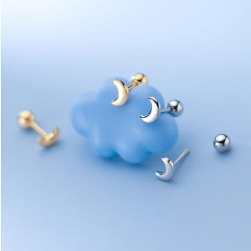 TINY Moon 925 Sterling Silver Helix Screw Back Stud Earrings A1155