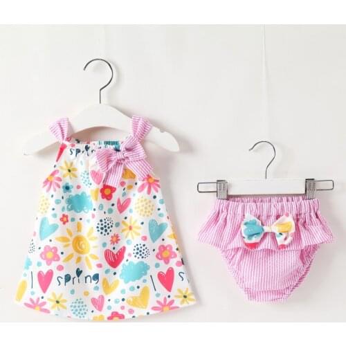 Summer Newborn Infant Girl Sleeveless Dress+Briefs 2 Piece Set Clothing Girls Baby Toddler Underwear Stripe Print clothes 0-24M