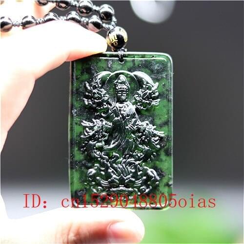 Natural Black Green Jade Dragon Guanyin Pendant Necklace Obsidian Charm Jewelry Double-sided Carved Amulet Gifts for Women Men