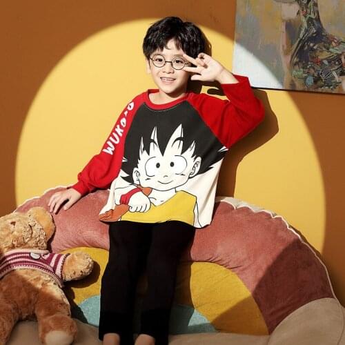 2021 New Pure Cotton Children Pyjamas For Boys Long Sleeves Winter Autumn Casual Style Cartoon Goku Home Wear Kid Tracksuit