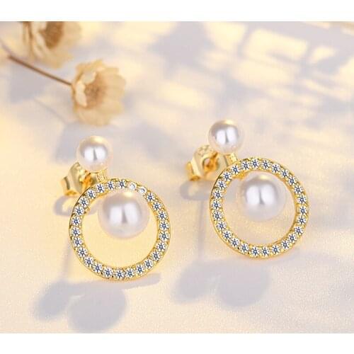 New Fashion Tiny Round Stud Earrings For Women Shiny Micro Crystal Full Paved Imitation Pearls Charm Piercing Earring Jewelry