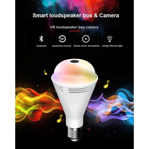 PSCBT IP Camera WIFI 960P 360 Degrees Bluetooth Music Speaker CCTV 3D VR Camera Mini Security Light Bulb WiFi Camera