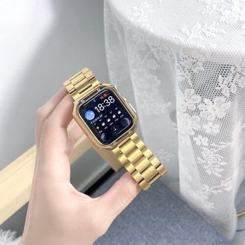 Stainless Steel Strap for Apple Watch Band 40/44mm 38/42mm Anti-shock TPU Case Cover for iWatch SE6 5 4 3 2 1 Metal Chain Correa