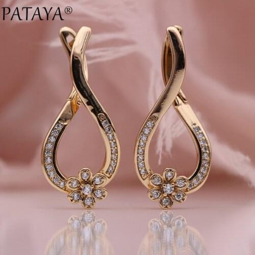 PATAYA New Unique Flower Dangle Earrings 585 Rose Gold Women Party Fashion Jewelry Micro-wax Inlay Natural Zircon Long Earrings