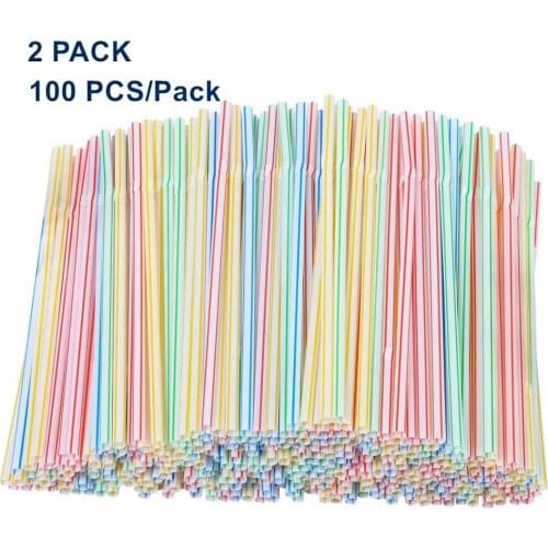 200pcs Drinking Straws Kitchen Bar Milk tea Shop drinkware Color Random Striped Bedable Disposable Straws Party Rainbow Straw