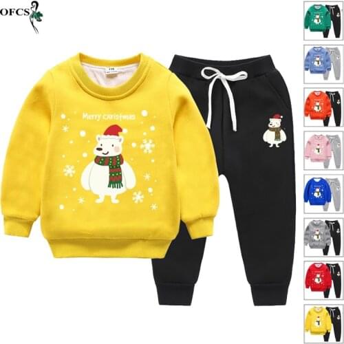 Boy Fleece Padded Warm Keeping Sweatshirt and Sweatpants Suit 2Pcs/Set Korean Style Winter Childrens Clothing Outerwear Costume
