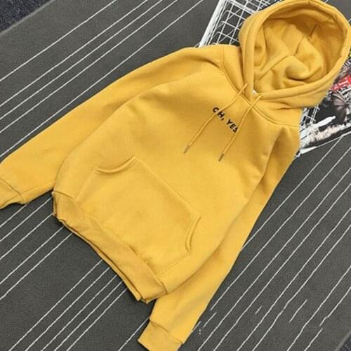 Spring Autumn Fashion Yellow Hoodies Women Casual Lady Sweatshirts Long Sleeve Loose Terry Pocket Pullover Letter Clothes Female
