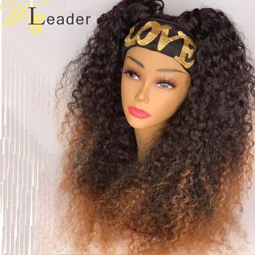 Wigleader Remy Human Hair Headbands Wigs Preplucked Ombre 200% Density Hair Wigs Tight Curly Hair Wigs
