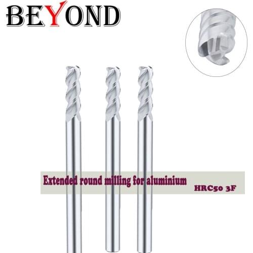 BEYOND Alloy Carbide Milling Cutter Extended Round Milling For Aluminium HRC50 3Flutes Woodworking Tools CNC Machine