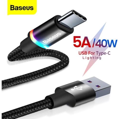 Baseus 5A USB Type C Cable For Huawei Mate 30 20 P40 P30 P20 Pro Lite 40W SCP Fast Charging Charger USB-C Type-C Cable Wire Cord