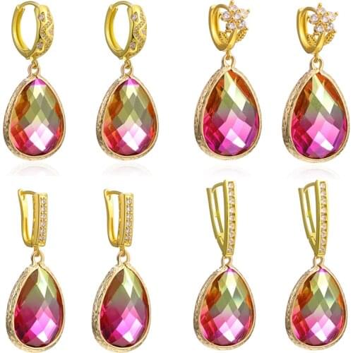 Earring Female Gold Color Copper Stud Earrings Multicolor Round Crystal Earrings For Women Girl Fashion Wedding Jewelry Gifts