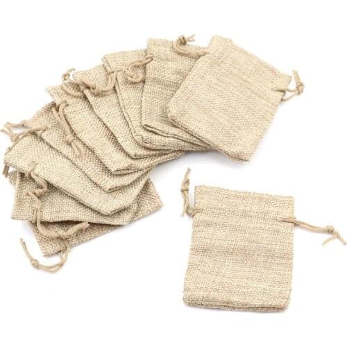 10pcs Small Burlap Jute Sack Linen Pouch Bag Drawstring Wedding Supplies
