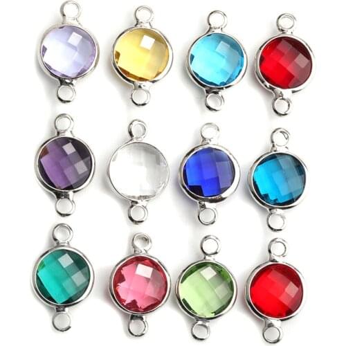 10pc/lot 12 Birthstone Connector Charms for Jewelry Making DIY Accessories Gift Floating Locket Silver Color Charm Wholesale