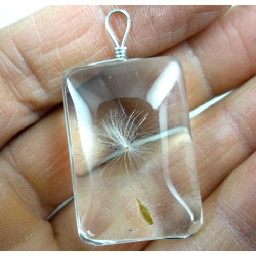 Natural stone quartz Crystal rectangle glass dandelion seeds pendant for diy leather necklace jewelry 10pc