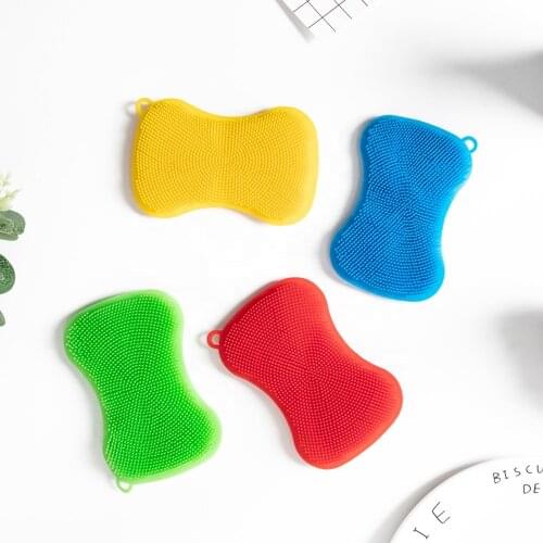 2Pcs Multipurpose Silicone Dish Sponge Clean Brush Pot Pan Bowl Wash Fruit and Vegetable Silicone Scrubber for Kitchen