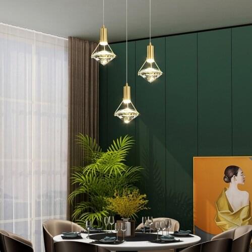Diamond Pendant Light Postmodern Dining Room Crystal LED Chandelier Bedroom Lamp Bedside Chandelier Dining Hanging Decorations