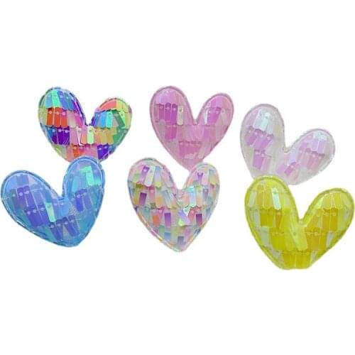24Pcs 4.5*4.8CM Sequin Heart Padded Applique For DIY Clothes Shoes Hat Headwear Clips Crafts Decor Patches
