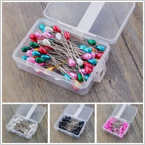 80/100pcs Colorful Plastic Pearl Head Dressmaking Pins Needles Sewing Pin with Box DIY Craft Wedding Corsage Sewing Tools