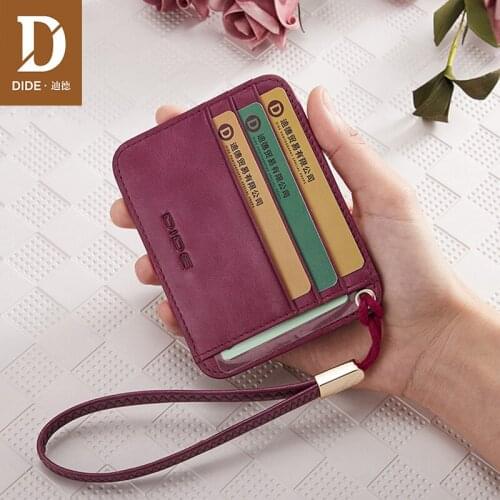 DIDE New Mini Wallet Women Genuine Leather Wallet Female Credit Cart slim wallet Card Case ID Holders credit Zipper coin purse