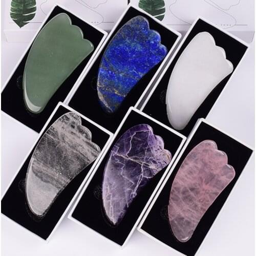 Facial Care Tool Massage GuaSha Board Natural Stone Rose Quartz Amethyst SPA Acupuncture Scraping Healing Health Beauty Massager