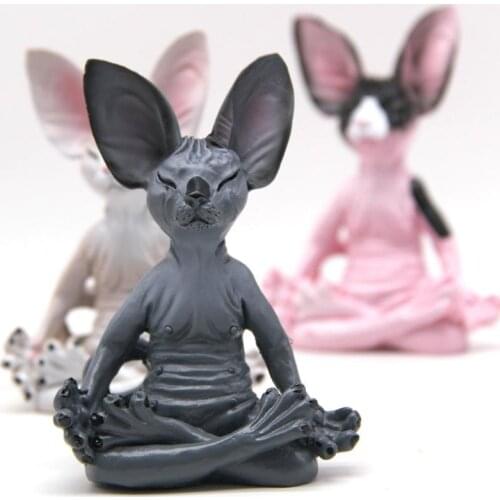 Meditation Cat Collectible Figurines Miniature Decor Animal Figure Toys Resin Sphinx Cat Handcrafts Home Office Desktop Ornament
