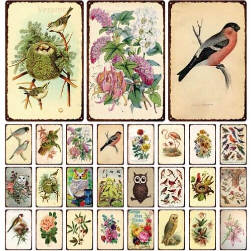 Lovely Animal Garden Birds Flowers Metal Tin Signs Shabby Poster Vintage Posters Iron Painting Wall Decor Painting Home Pub