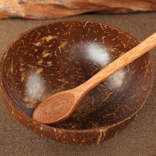 Coconut Shell Bowl Spoon Craft Fruit Salad Noodle Rice Food Container Decoration for Kitchen