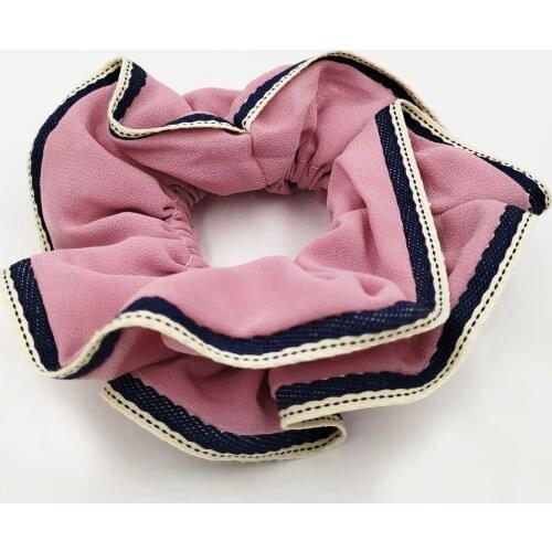 Furling Girl 1 Piece Fashion Soild Chiffon Hair Scrunchies with Striped Trim Women Ponytail Holder