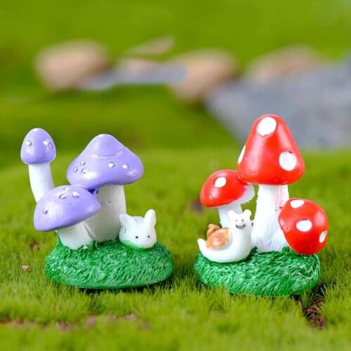 6PCS Animal Mushroom Set Mini Plants Figure Statue Model Car Ornament Craft Bonsai Decor Miniature Home Fairy Garden Decoration