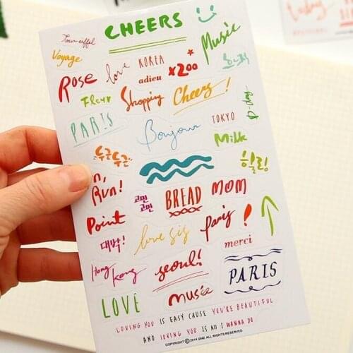 8sheets/ set New Funny Color Art font letter series decoration PVC Sticker Multifunction DIY Diary Sticker Sign post