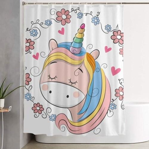Unicorn 3D Print Nordic Style Shower Curtain Set Hook Home Decoration Bathroom Waterproof Customized Dropshipping Polyester