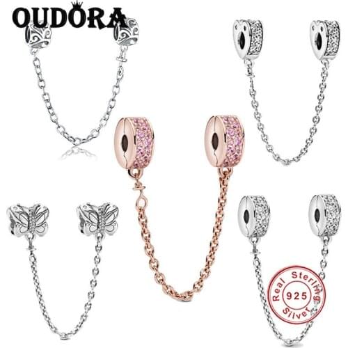 Clear Pave Clip Charm Safety Chain Fit Original Pandora Bracelet Charm 925 Sterling Silver Charm Women Jewelry Berloque Making