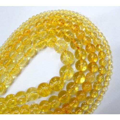 Wholesale Natural Stone Crack Yellow Cystals Quartz Round Loose Beads 15" Strand 4 6 8 10 12MM Pick Size For Jewelry Making