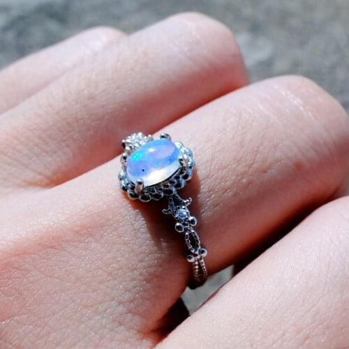 Oval 5x7mm Real Natural Opal Ring 925 Sterling Silver Engagement Wedding Ring For Women Gift