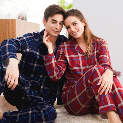 100% Cotton Pajamas 2PCS Lovers Pajamas Sleepwear Couple Pajamas Long-Sleeved Pajama Sets For Men And Women Pajamas Home Suit