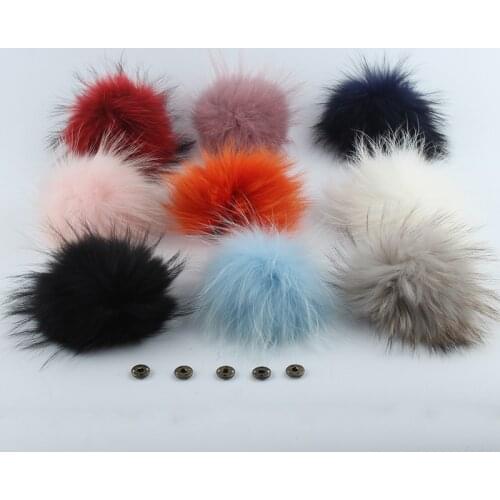 15cm DIY Genuine Real Raccoon Fur Pompom Pompon For Women Kids Beanie Hats Caps Natural Fur Ball Pompones With Snap