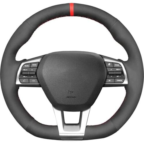 Hand-stitched Black Suede Soft No-slip Car Steering Wheel Cover for Hyundai Sonata 9 2015 2016 2017 (3-Spoke)