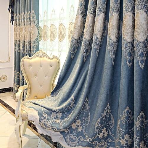 European Style Light Luxury Curtains Palace Style Chenille Embroidered High Shading Curtains for Living Room Bedroom
