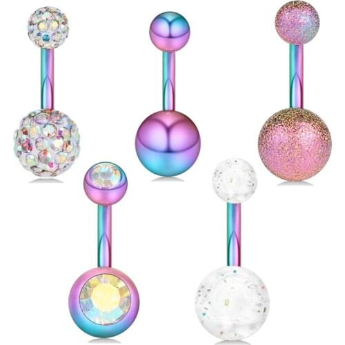10Set/lot 14G Stainless Belly Button Rings Piercings Ombligo Navel piercing Sexy Navel Earring Rainbow Body Jewelry Pircing