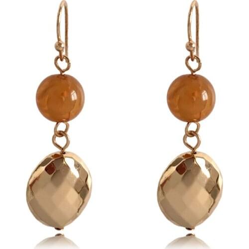 New Casual Gold Color Plating Yellow Brown Color Bead Drop Earrings For Women Daily Office Party Decoration Jewelry Accessory