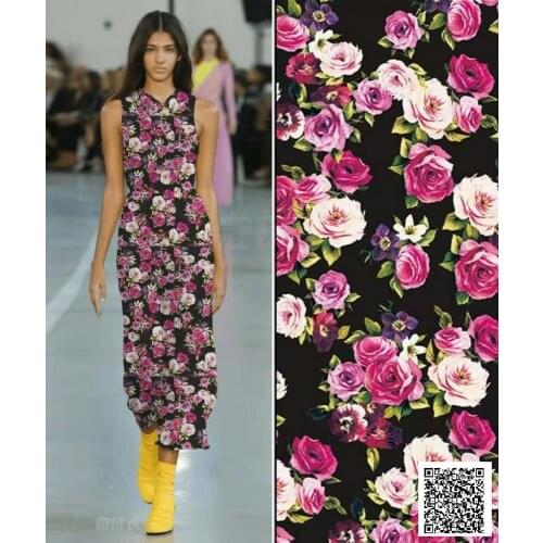 European and American brand rose flower group Shunyu chiffon female clothing dress haute couture printed fabric