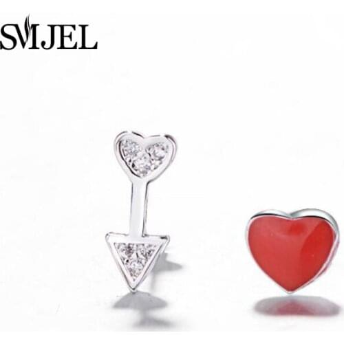 SMJEL New Sliver Crystal Zircon Arrow Heart Earrings for Women Couple Lover Jewelry Accessories Love Red Heart Earring Girl Gift